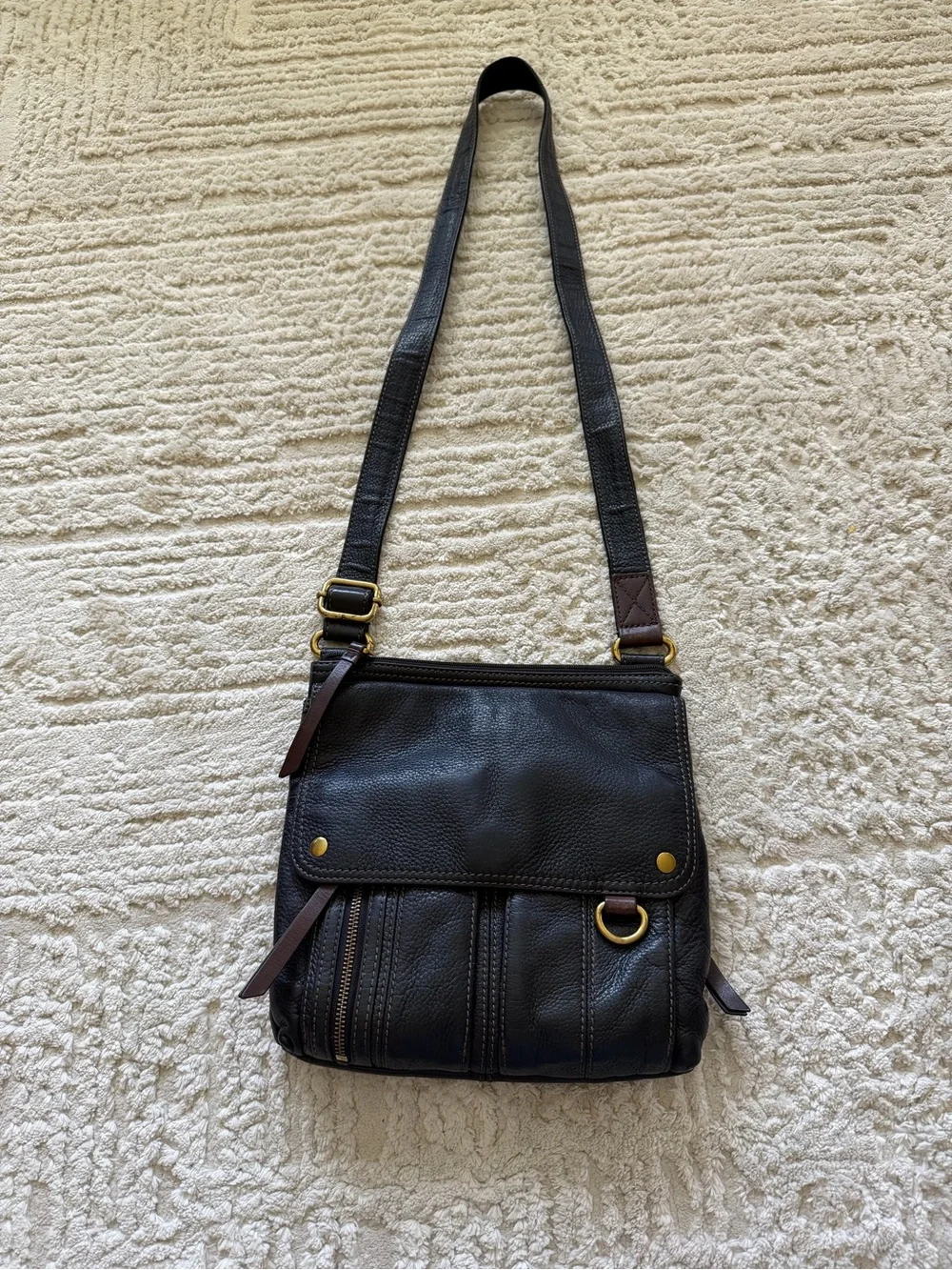 Fossil Morgan Traveler handbag crossbody bag black pebble leather